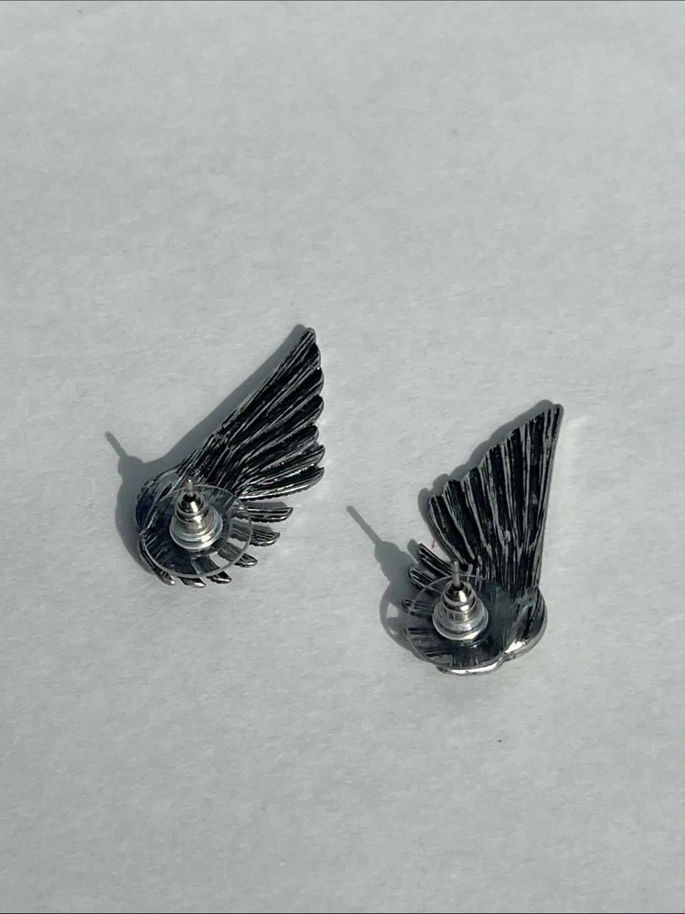 Faux Sterling Silver Wing stud Earrings with Black Stone